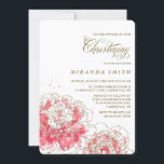 Pink Peonies | Floral Christening Invitation<br><div class="desc">Elegant christening invitation featuring pink watercolor peonies illustration and calligraphy script. Similar items are available in my store.</div>