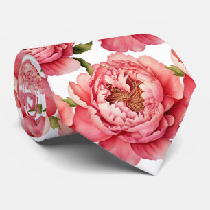 Pink Peonies Floral Flower Faux Silk Neck Tie