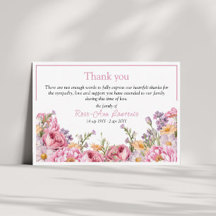 Pink peonies floral frame funeral thank you card