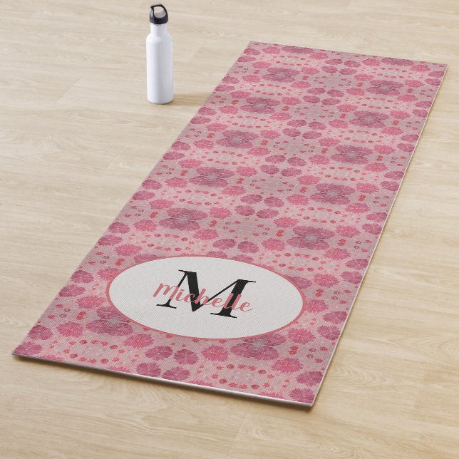 Pink Peonies Floral Monogram Yoga Mat (In Situ)