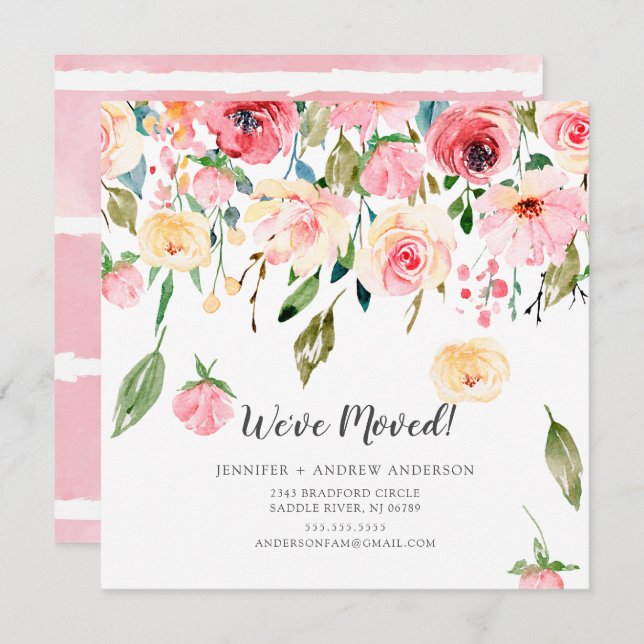 Pink Peonies Floral Moving Announcement (Front/Back)