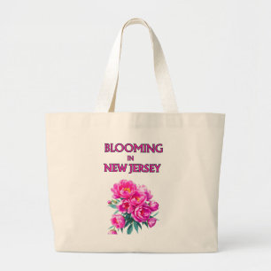 PINK PEONIES FLORAL NATURAL COTTON BEACH LARGE TOTE BAG