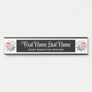Pink Peonies Floral Office Door Signs Name Plate