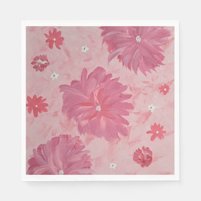 Pink Peonies Floral Party Napkins (Front)