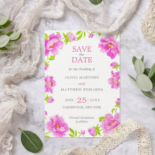 Pink Peonies Floral Silver Wedding Save the Date