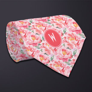 Pink Peonies Floral  Tie