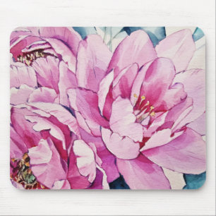 Pink Peonies Floral Watercolor Art Mousepad