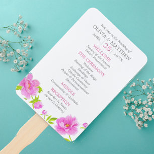 Pink Peonies Floral Wedding Program Hand Fans