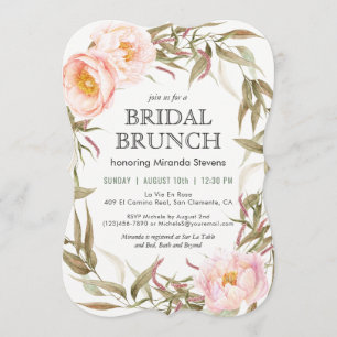 Pink Peonies Floral Wreath Bridal Brunch Invitation