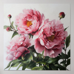 Pink Peonies Flower Art Print Poster