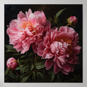 Pink Peonies Flower Art Print Poster