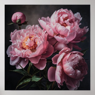 Pink Peonies Flower Art Print Poster