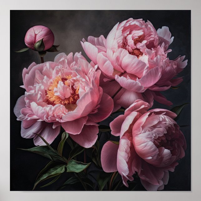 Pink Peonies Flower Art Print Poster (Front)