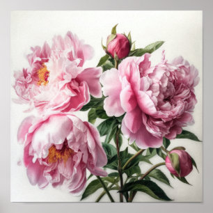 Pink Peonies Flower Art Print Poster