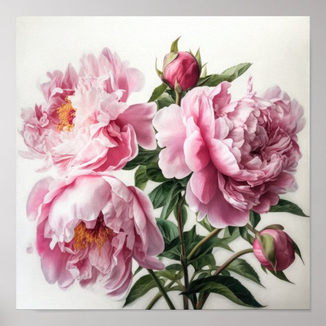 Pink Peonies Flower Art Print Poster (Front)
