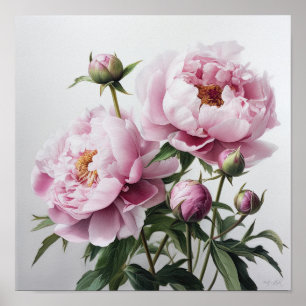 Pink Peonies Flower Art Print Poster