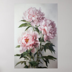 Pink Peonies Flower Art Print Poster