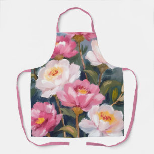 Pink Peonies Flower Bouquet Watercolor Apron