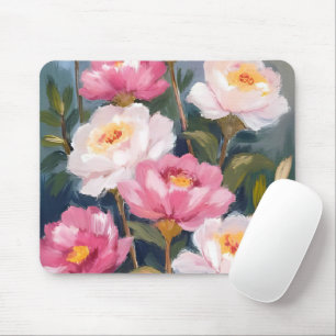 Pink Peonies Flower Bouquet Watercolor Mouse Pad