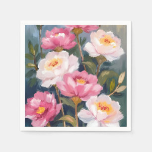 Pink Peonies Flower Bouquet Watercolor Napkin