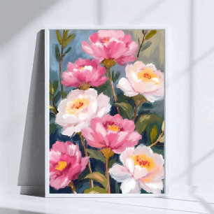 Pink Peonies Flower Bouquet Watercolor Painting Poster