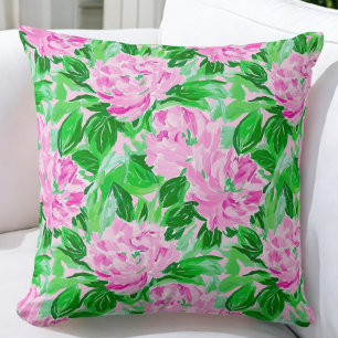 Pink Peonies Flowers Pattern Cushion