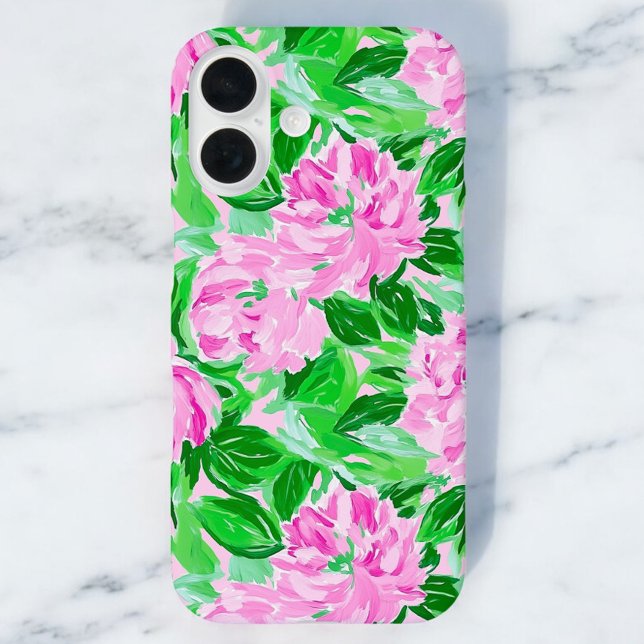 Pink Peonies Flowers Pattern iPhone 16 Case (Creator Uploaded)