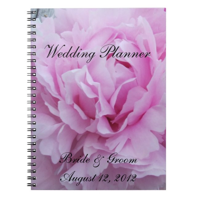Pink Peonies Flowers Wedding Planner Notebook (Front)