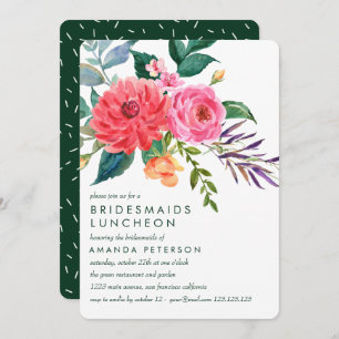 Pink Peonies Greenery Bridesmaids Luncheon Wedding Invitation