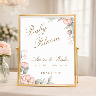 Pink Peonies In Bloom Girl Baby Shower Welcome Poster