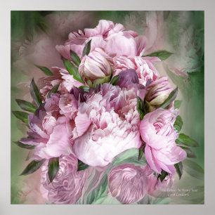 Pink Peonies In Peony Vase - Sq-Art Poster/Print Poster