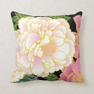 Pink Peonies Japanese Floral Kimono Cushion