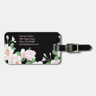 Pink Peonies Japanese Floral Kimono Luggage Tag