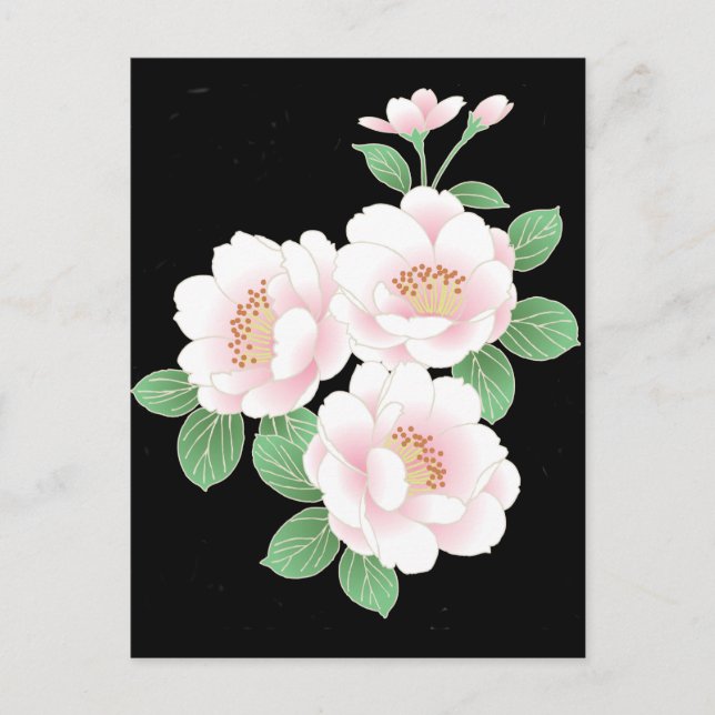 Pink Peonies Japanese Floral Kimono Postcard (Front)