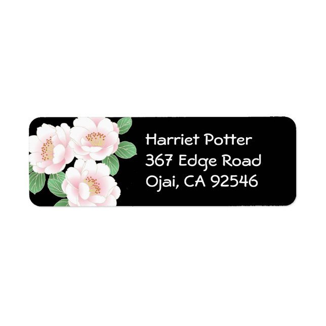 Pink Peonies Japanese Floral Kimono Return Address Label (Front)
