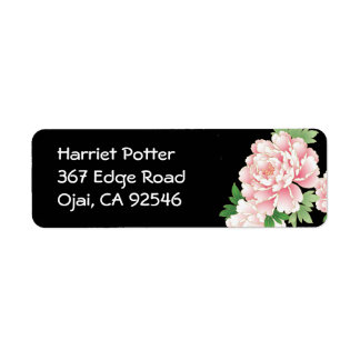 Pink Peonies Japanese Floral Kimono Return Address Label
