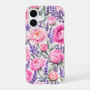 Pink Peonies & Lavender Watercolor Floral Pattern iPhone 16 Case