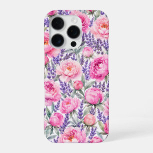 Pink Peonies & Lavender Watercolor Floral Pattern iPhone 16 Pro Case