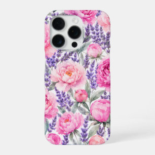 Pink Peonies & Lavender Watercolor Floral Pattern iPhone 16 Pro Case