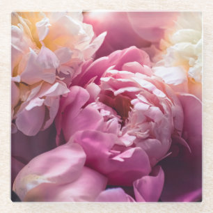Pink Peonies: Luxurious Floral Art. Glass Coaster
