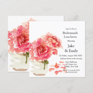 Pink Peonies Mason Jar Bridesmaids Luncheon Invitation