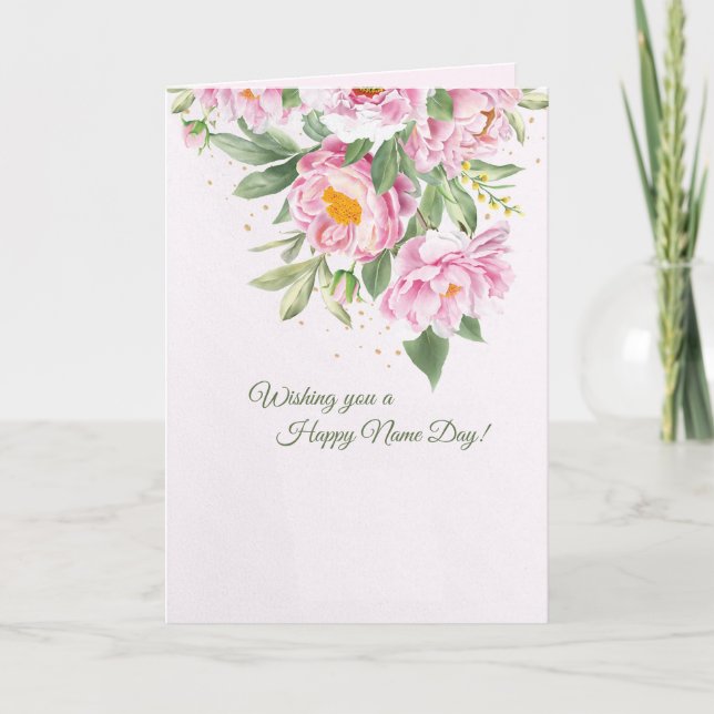 Pink Peonies Name Day Card (Front)