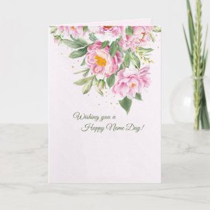Pink Peonies Name Day Card