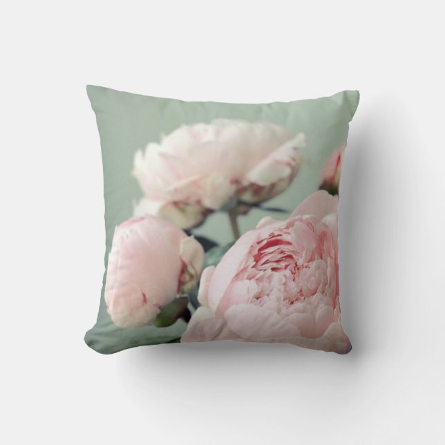 Pink Peonies on blue Pattern - 19277 Cushion (Front)