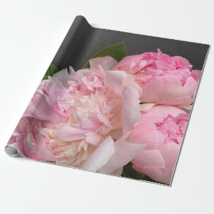 Pink peonies on dark grey wrapping paper