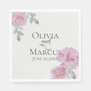 Pink Peonies on Rice Paper Texture Napkin