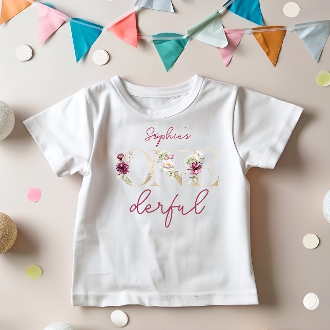 Pink peonies onederful birthday party watercolor baby T-Shirt (Creator Uploaded)