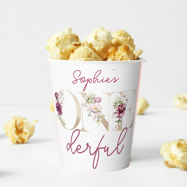 Pink peonies onederful birthday party watercolor paper cups (Creator Uploaded)