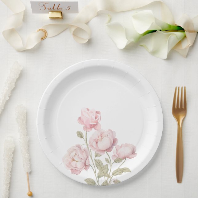 pink peonies paper plate (Wedding)
