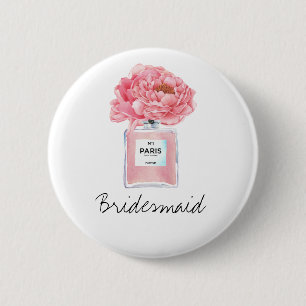 Pink Peonies & Perfume Bridesmaid 6 Cm Round Badge